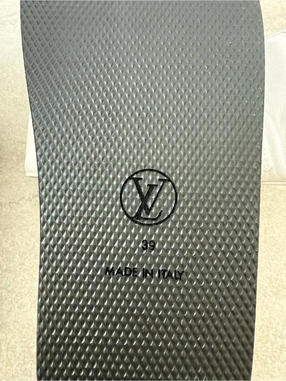 Louis Vuitton White and Black Logo Slide Sandals